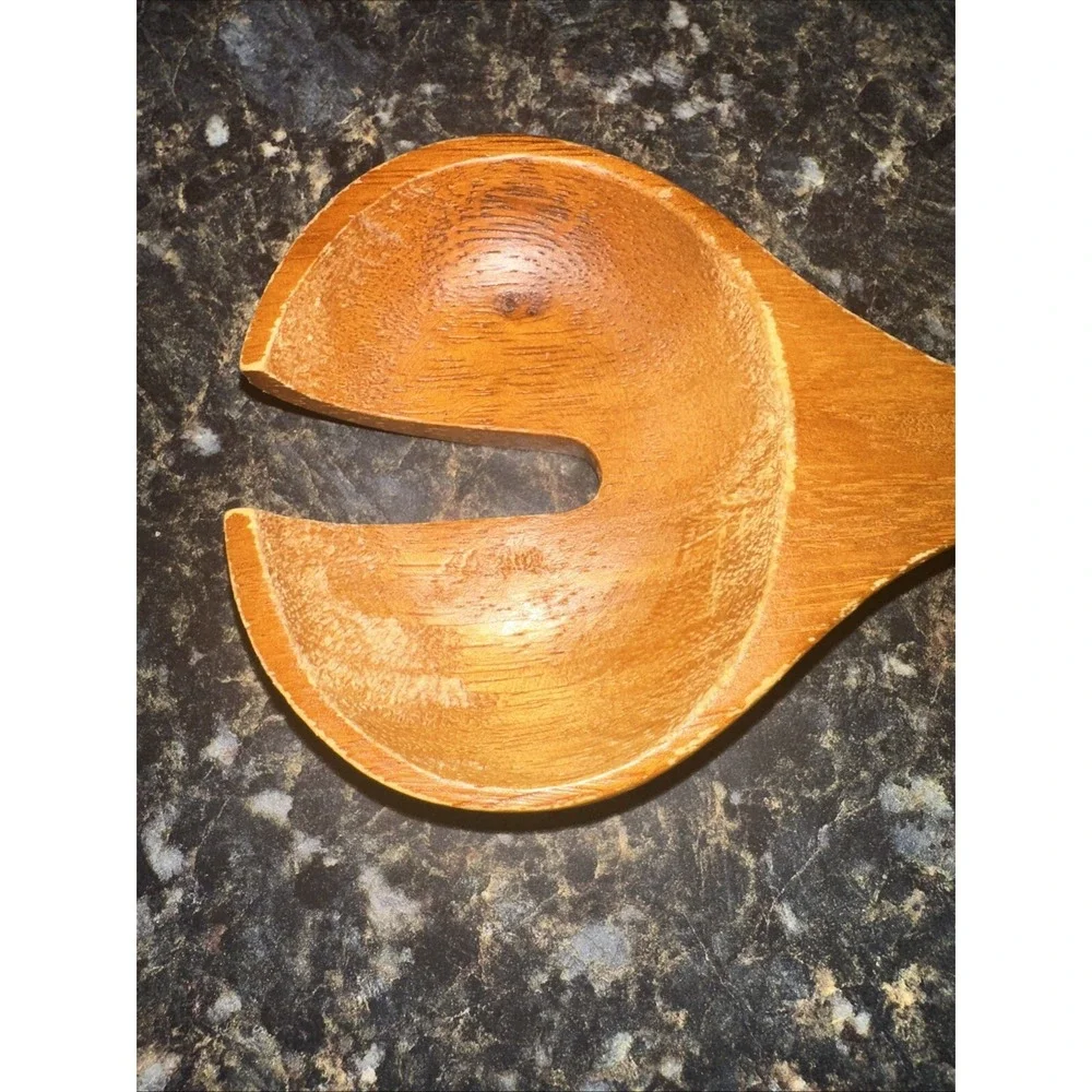 1 Gorgeous Thick  Wooden Salad Servers Kitchen Utensils Fork Style Spoon